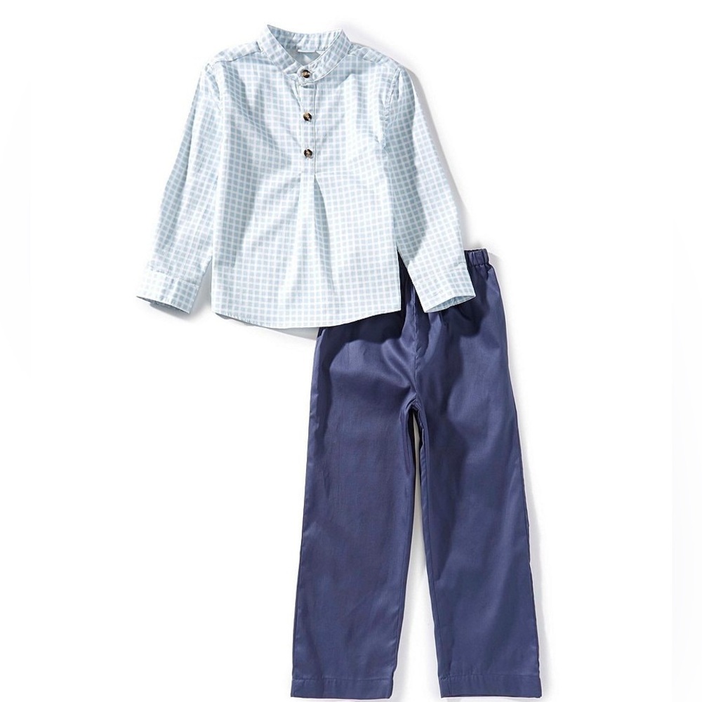 Edgehill Collection little Boys Woven Solid Pants blue Set size 5 - Picture 2 of 4